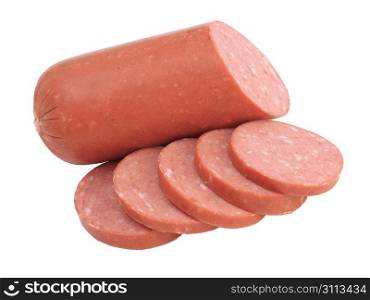 Tasty sausage is on a white background