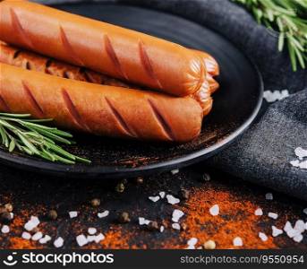 tasty sausages with rosemary close up