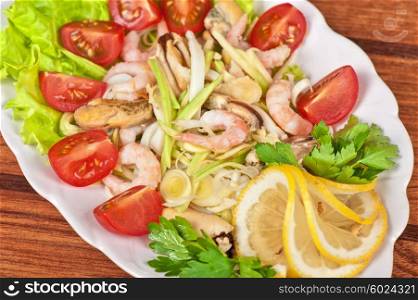 Tasty seafood salad . Tasty seafood salad with vegetable