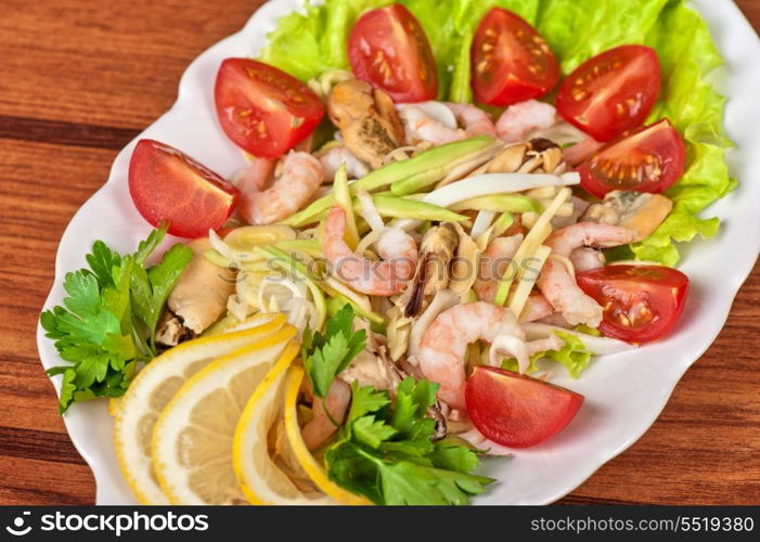 Tasty seafood salad with vegetable