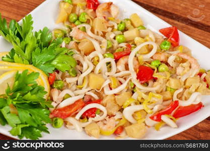 Tasty seafood salad with vegetable