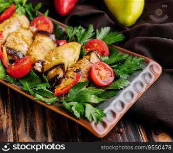 tasty snack of eggplant stuffed with pepper