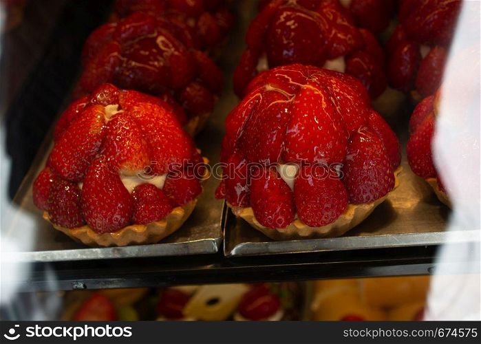 Tasty strawberry tart on sale in the view