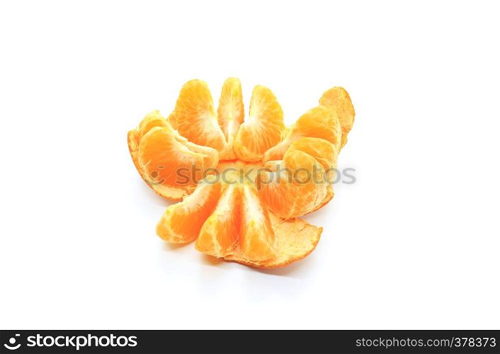 Tasty tangerine slices, close-up, isolated on white background
