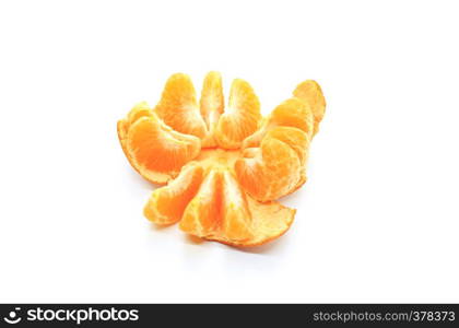 Tasty tangerine slices, close-up, isolated on white background