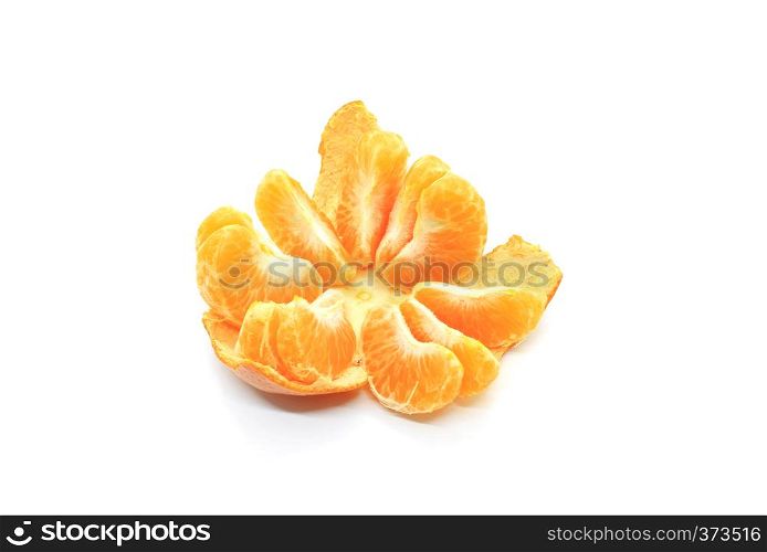 Tasty tangerine slices, closeup, isolated on white background