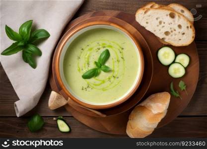 Tasty zucchini cream soup diet. Organic vegetable. Generate Ai. Tasty zucchini cream soup diet. Generate Ai