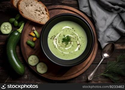 Tasty zucchini cream soup. Spring food. Generate Ai. Tasty zucchini cream soup. Generate Ai