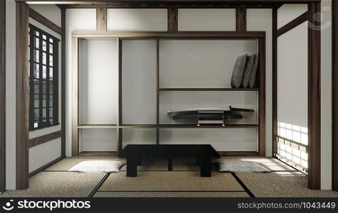 tatami mats and paper window in Japanese room style. 3D rendering
