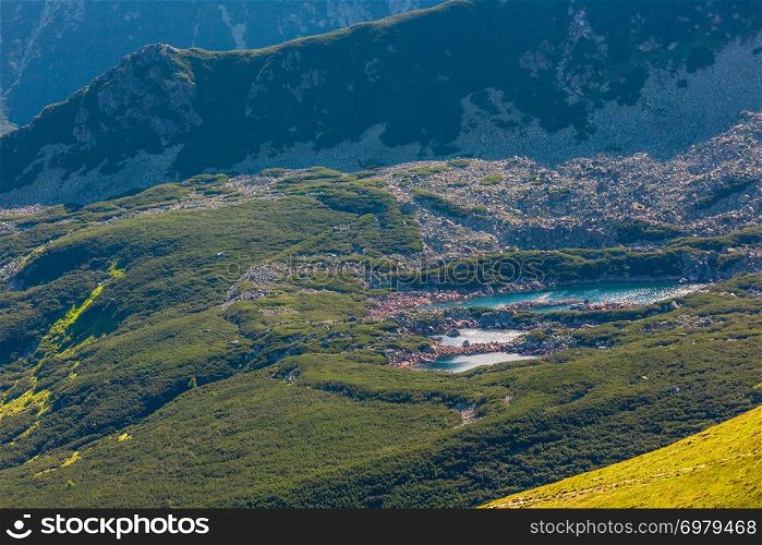 Tatra Mountain, Poland, view to group of glacial lakes from Kasprowy Wierch range.