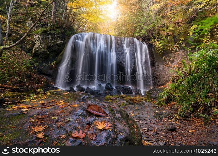 Tatsuzawafudo waterfall in autumn Fall season at Fukushima