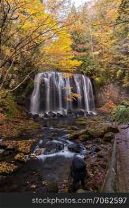 Tatsuzawafudo waterfall in autumn Fall season at Fukushima
