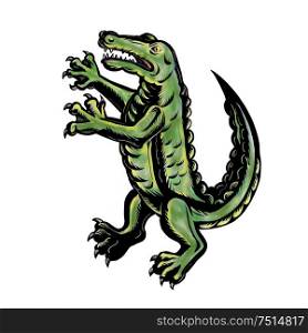 Tattoo style illustration of a crocodile or alligator standing up viewed from side on isolated background.. Crocodile Standing Up Tattoo