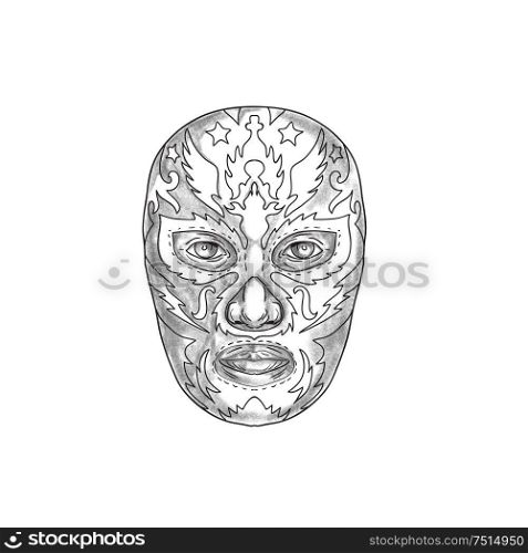 Tattoo style illustration of a Mexican wearing luchador Lucha libre mask viewed from front.. Lucha Libre Mask Tattoo
