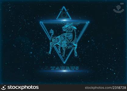 Taurus horoscope sign in twelve zodiac with galaxy stars background.