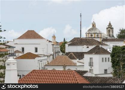 tavira town with old buildings as the curch and houses in portugal algarve