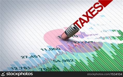 Tax concept and losing profits to taxes or market correction and capital loss and taxable income as a business concept with 3D illustration elements.