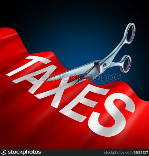 Tax cuts and cut taxes economic and finance concept as a new government bill or legislation law to lower income taxation as a 3D illustration.