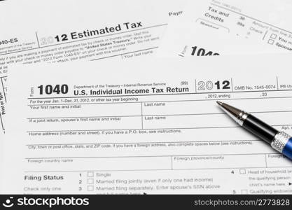 Tax form 1040 for tax year 2012 for US individual tax return wtih pen