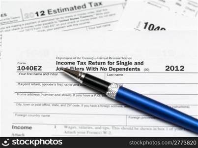 Tax form 1040ez for tax year 2012 for US individual tax return