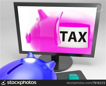 Tax In Piggy Showing Taxation Payment Due