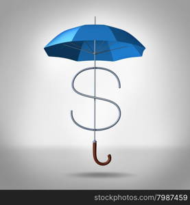 Tax shelter and security costs financial and business concept as a three dimensional umbrella shaped as a dollar symbol as an icon for protection of finance expenses and shield against fees.