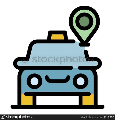 Taxi car gps location icon. Outline taxi car gps location vector icon color flat isolated. Taxi car gps location icon color outline vector