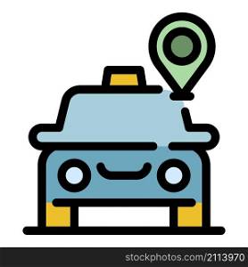 Taxi car gps location icon. Outline taxi car gps location vector icon color flat isolated. Taxi car gps location icon color outline vector