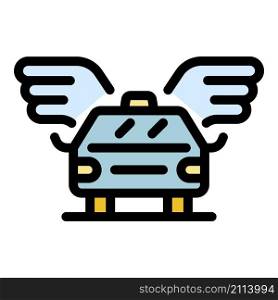 Taxi car wings icon. Outline taxi car wings vector icon color flat isolated. Taxi car wings icon color outline vector