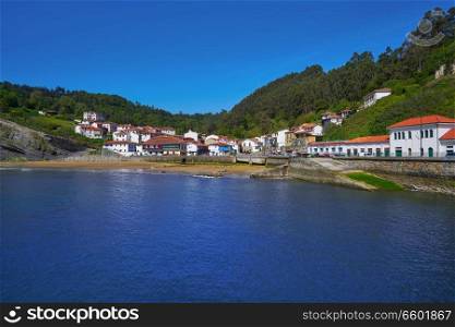 Tazones village skyline and beach of Asturias in Spain
