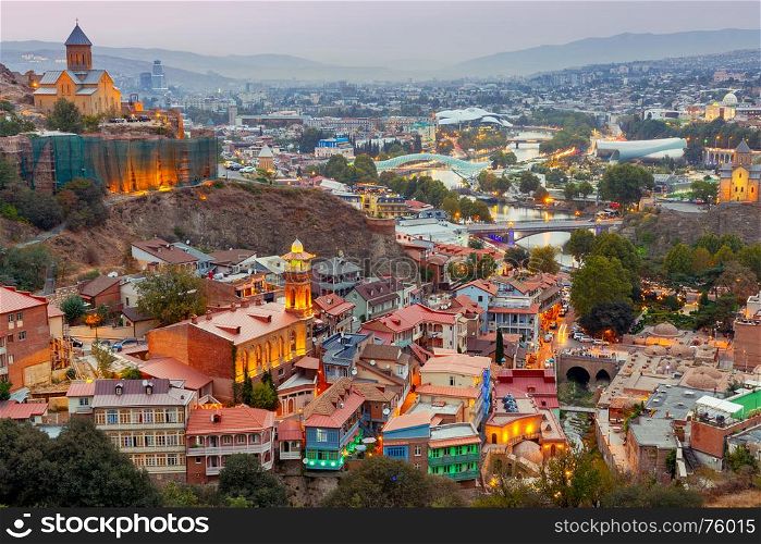 Tbilisi. Citadel of Narikala. Old city.. View of the old town and the citadel of Narikala at sunset. Tbilisi. Georgia.