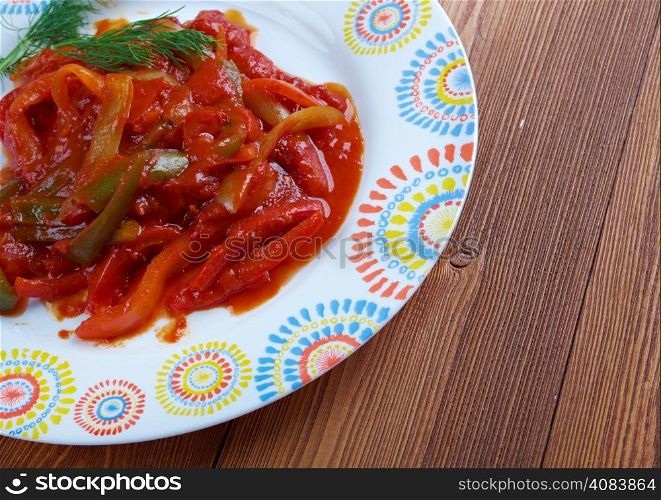 tchektchouka -Maghreb dish of tomatoes and bell peppers and chili pepper.