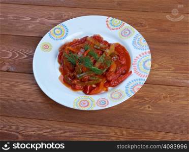 tchektchouka -Maghreb dish of tomatoes and bell peppers and chili pepper.