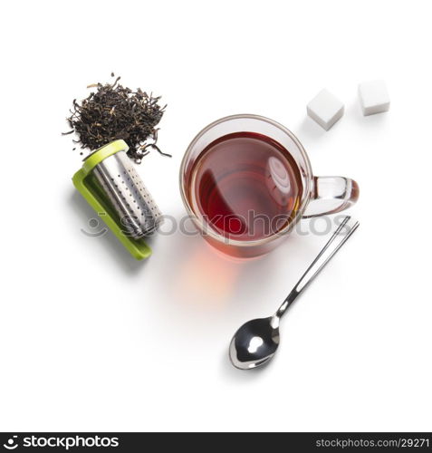 tea accessories on a white background. tea accessories on a white background. View from above