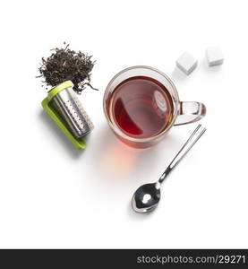 tea accessories on a white background. tea accessories on a white background. View from above