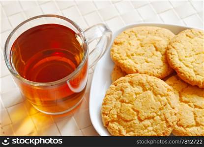 Tea and cookies, top view. Tea and cookies