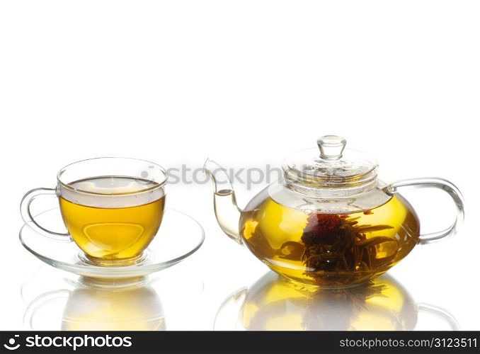 Tea being poured into glass tea cup