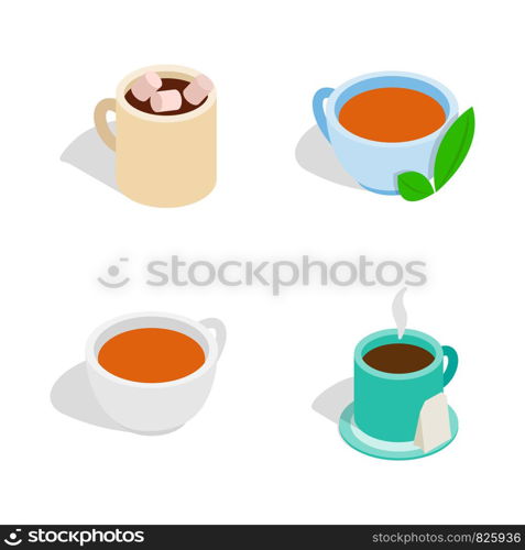 Tea cup icon set. Isometric set of tea cup vector icons for web isolated on white background. Tea cup icon set, isometric style