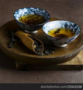 tea cups herbs arrangement