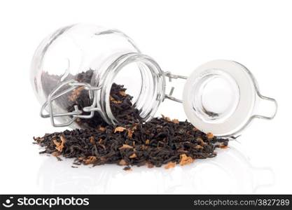 Tea in a glass jar isolated on white background