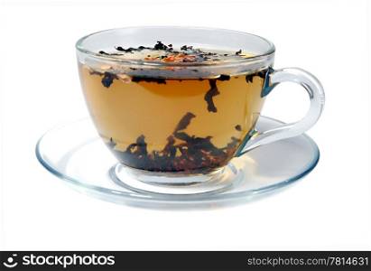 tea in a transparent mug on the white background. (isolated)
