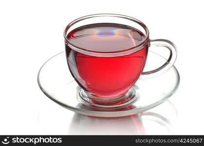 tea in cup with leaf mint isolated on white background