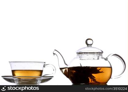 tea in glass pot isolated