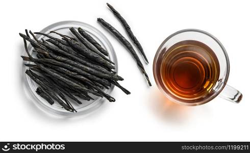 Tea Kuding on a white background. The view from the top.. Tea Kuding on a white background. The view from the top
