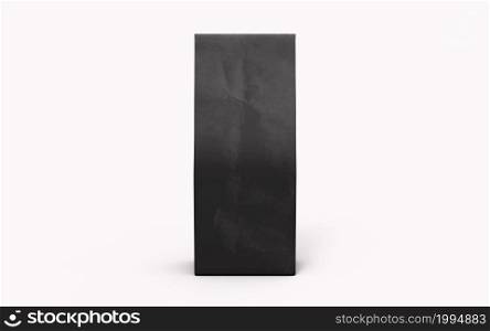 Tea or coffee black paper packaging bag isolated on white background. 3d rendering.