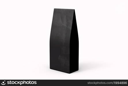 Tea or coffee black paper packaging bag isolated on white background. 3d rendering.