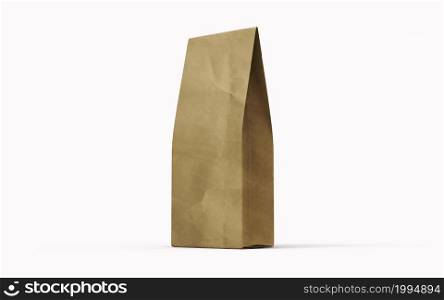 Tea or coffee brown paper packaging bag isolated on white background. 3d rendering.