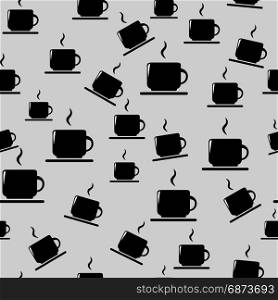 Tea or coffee cups on gray background. Cups seamless pattern. Tea or coffee cups on gray background.