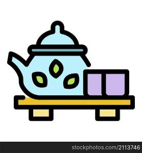 Tea pot sugar cubes icon. Outline tea pot sugar cubes vector icon color flat isolated. Tea pot sugar cubes icon color outline vector