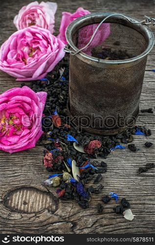 tea rose. the harvest tea roses tea.The image is tinted
